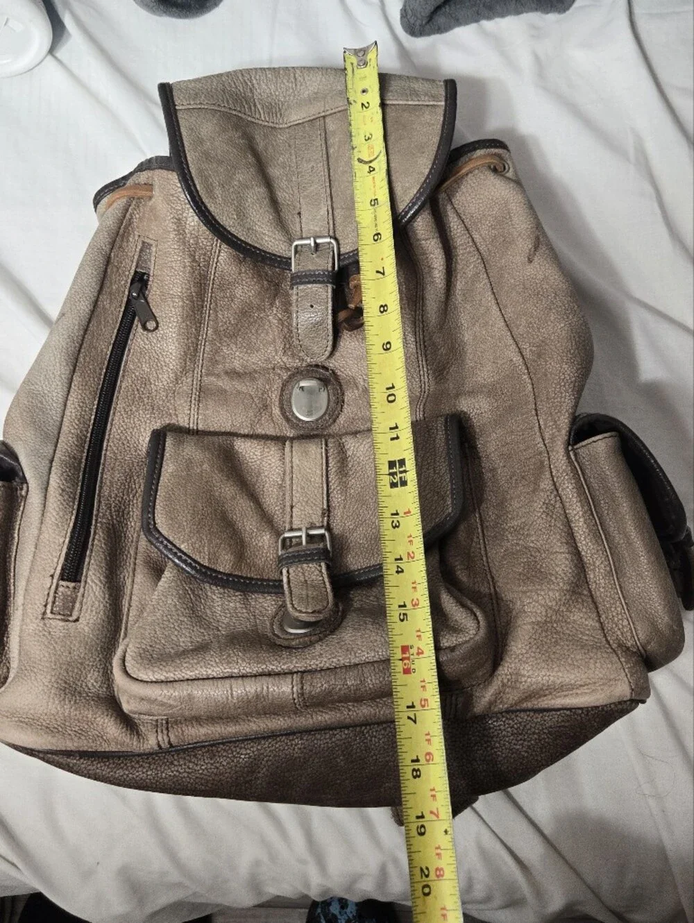 Vintage Light Brown Leather Cowhide Knapsack Backpack For Men
